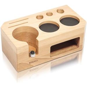 KHAVA Espresso Tamping Station | Wooden Coffee Tamper Station 58 mm | Espresso Organizer & Portafilter Holder | Coffee Station Organizer for Countertop | Espresso Accessories for Coffee Bar, Natural
