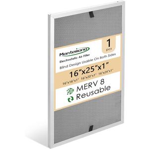 Montemono 16x16x1 Furnace Filter | MERV8 Replacement Aluminum Electrostatic Air Filter Washable HVAC Filter Reusable Furnace Center AC Filters for House, 1 PCS