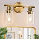 Zarbitta 2-Light Bathroom Light Fixtures, Brushed Gold Vanity Light, Modern Vanity Lights with Clear Glass Shade, Bathroom Wall Lamp for Mirror Kitchen Living Room Hallway Cabinet Porch
