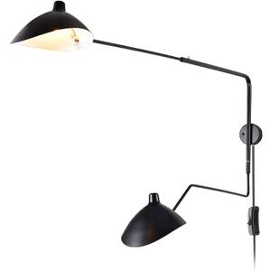 Vintage Industrial Wall Light Metal Long Arm, Wall Lamp Bedside Lamp with Switch, 1.8 M Cable with Plug Inside Adjustable Wall Lamps for Living Room Office, Black
