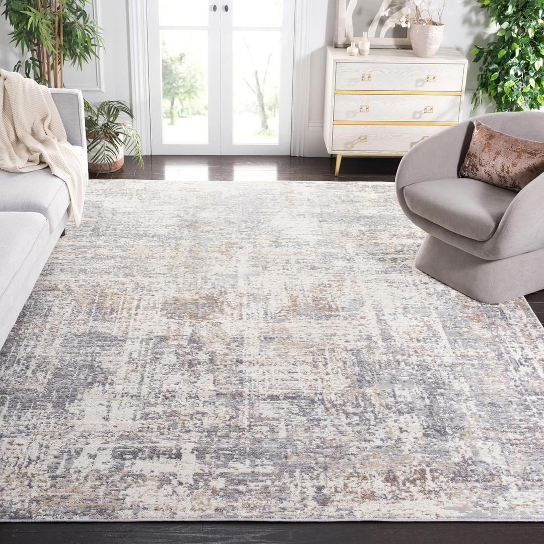 SAFAVIEH Shivan Collection 106" x 141" Ivory/Grey SHV195F Modern Abstract Non-Shedding Living Room Dining Bedroom Area Rug