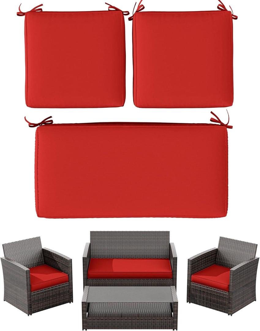 3 Pack Outdoor Furniture Cushions,High-Elastic Replacement Sponge Fits for 4-Seater Wicker Rattan Patio Furniture Cushions Sofa Loveseat Chair Couch36x18x3,18x18x3 Liner & Cover (Red)