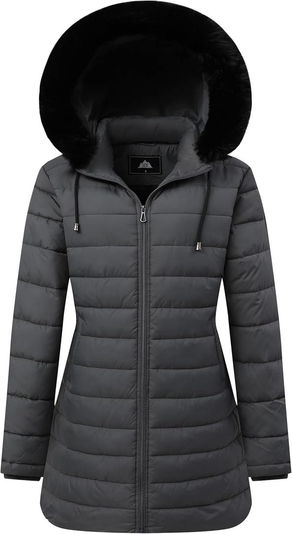 GOLDLADIES Women's Waterproof Long Down Jacket,Warm Winter Hooded Puffer Coat Thickened for Hiking Outdoor (X-Large, Darkgray)