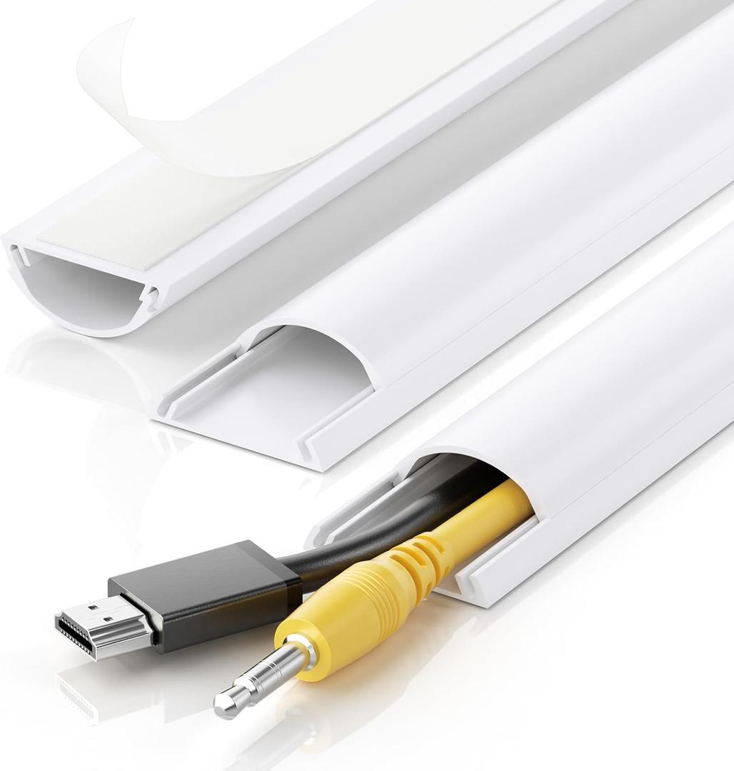 42.5in Cord Cover, Cord Hider for 1-2 Cords, Half Round Cord Covers for Wires on Wall, Adhesive Wire Hiders for TV on Wall, 3xL14.2in, W1.18 x H0.43in, White