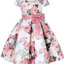 COMISARA 2-9T Girls Flower Dresses Party Easter Pageant Gown Dresses (5-6 Years, Bean Powder)