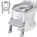 Potty Training Seat with Step Stool Ladder & Handles, Toddler Potty Training Seat Anti-Slip Pads Ladder, Kids Toilet Training Seat for Boys and Girls - Grey