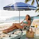 LOTTAFUN 6ft Beach Umbrella - Heavy Duty Wind Resistant UV 50+ Portable Sun Shade with Sand Anchor & Carry Bag, Outdoor Folding Umbrella for Beach, Pool, Patio, Garden (Blue strip) No Tilt