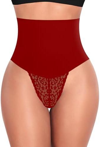 Werena Tummy Control Thong Shapewear for Women Mid High Waisted Body Shaper Underwear Lace Shaping Thong Girdle Panties. Size XL