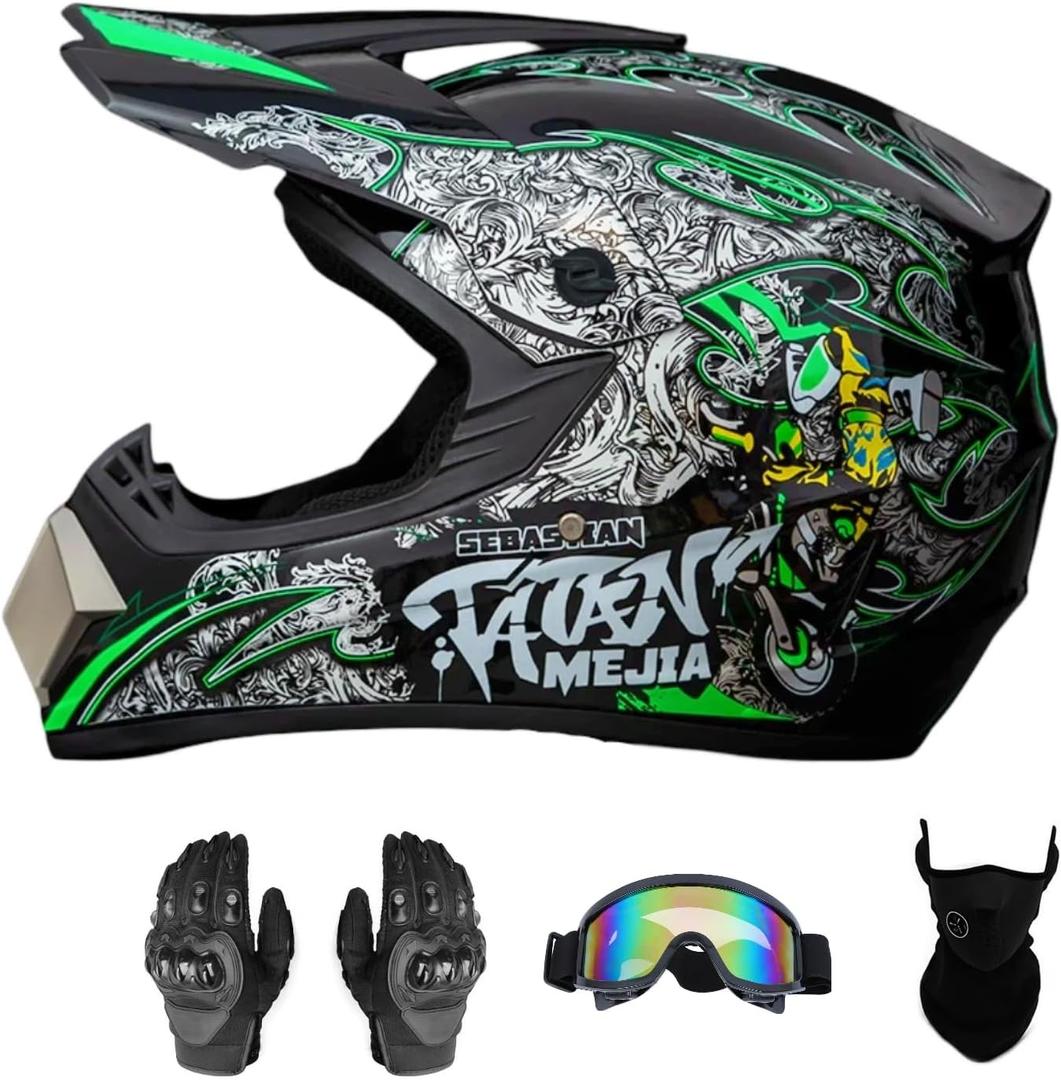 ATV Offroad Helmet Motocross Helmet Motorcycle Helmet with Gloves Goggles Mask for Men Women Adult Youth DOT/FMVSS 218 Approved (Large, Black)