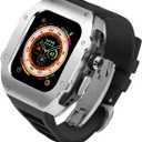 AHNHSKY 316L Stainless Steel Case with Band for Apple Watch Ultra 3/ 2/ 1 49mm Titanium, Luxury Rugged Military Protective Metal Cover Tactical Heavy Duty Protection Strap for Men iWatch, Silver