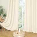 LAMIT Light Beige Linen Textured Curtains for Bedroom, Grommet Light Filtering Thick Burlap Natural Curtains Noise Reducing Window Treatment Drapes for Nursery/Kitchen, Set of 2 Panels, W42 x L54