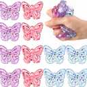 Meooeck 12 Pcs Butterfly Squeeze Fidget Balls Handmade Glitter Squeeze Butterfly for Stress Relief, Cute Soft Sticky Ball for Adult ADHD Autism Anxiety Birthday Party Gifts Basket Stuffers (Vivid)