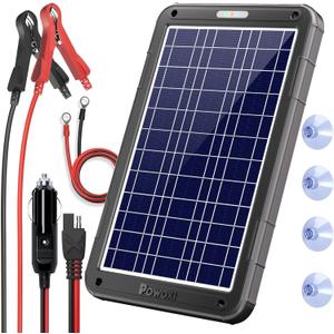 POWOXI 12V Solar Car Battery Charger: 12W Solar Panel Kit Battery Trickle Charger Maintainer with Smart PWM Controller for Car - RV Boat Marine Motorcycle - for Trailer Truck Snowmobile Tractor