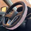 PINCTROT D Shaped Bling Comfy Steering Wheel Cover with Jumbo Crystal Rhinestones, Anti-Slip Diamond Leather, Flat Bottom 14.5-15 Inch (Pink)