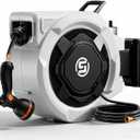 SUNPOW Retractable Garden Hose Reel - 1/2" x 100ft Wall Mounted Hose Reel with 3/4'' Brass Fitting & 10-Pattern Nozzle - Auto Slow Retraction, Any-Length Lock, 180Swivel for Lawn & Gardening