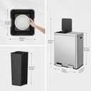 EKO Edison Dual Trash Can for Recycling and Trash, 8+8 Gallons Kitchen Garbage Can with Dual Removable Inner Liners, Independent Lids and Pedals, Matte Stainless Steel
