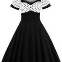 Nihsatin Vintage 1950s Retro Rockabilly Swing Dress Polka Dots Cocktail Dress with Belt (Black, XXXL)