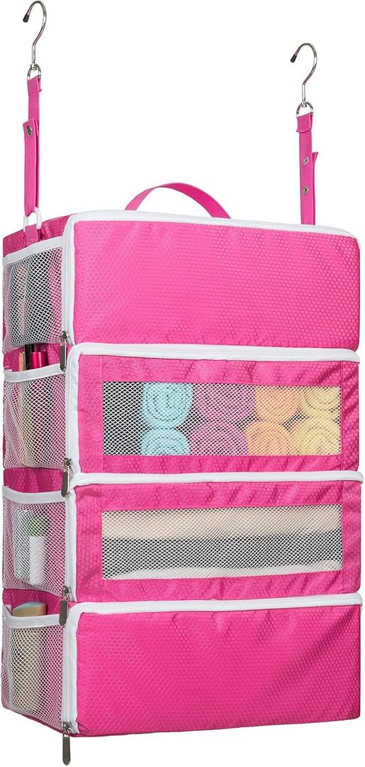 Suitcase Organizer, Travel Luggage Organizer Portable Hanging Travel Shelves Collapsible Hanging Packing Cubes for Carry on Suitcase (Small, Pink)