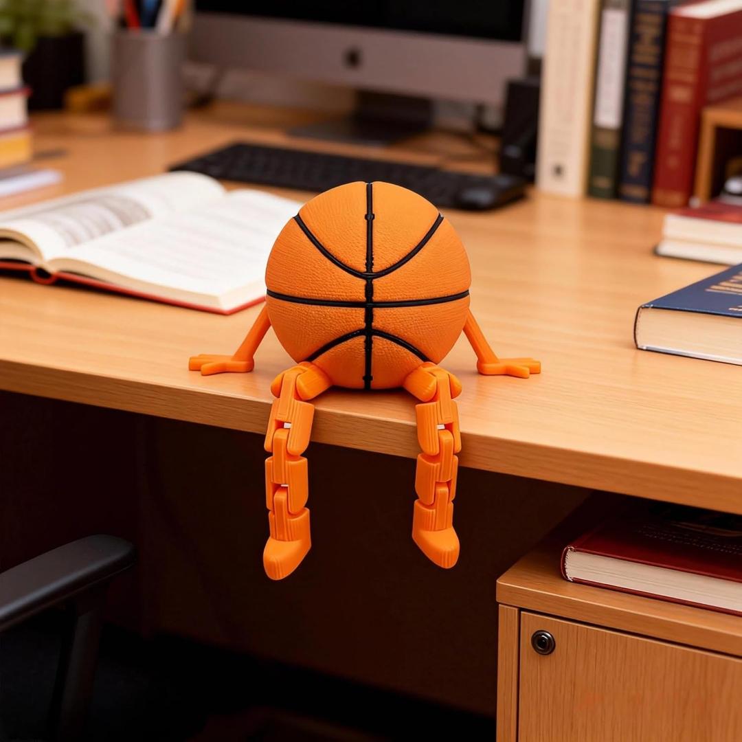 3D Printed Basketball & Articulated Ball Buddy, Movable Basketball Figurines for Desk Decor, Sport Lover Gifts, Unique Sports Collectible Figurines, (Basketball).