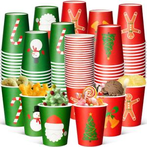 Roshtia 120 Pcs Christmas Disposable Paper Cups 8oz Red and Green Drinking Cups for Coffee Juice Hot or Cold Drinks Funny Christmas Party Restaurant Business Supplies Decoration