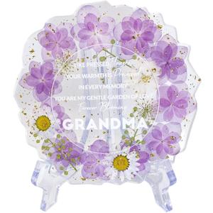 Gift for Grandma Resin Floral Keepsake Plate Decor with Pressed Real Flowers (Purple & White) Grandma Birthday Gifts, Unique Handmade Keepsake for Women