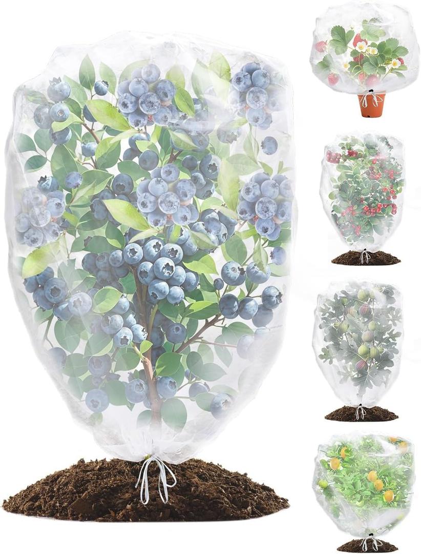 wohohoho 5 Packs Blueberry Bushes Netting Cover with Drawstring, 3.3Ft x 2.6Ft Garden Tree Netting Pest Barrier Tomato Protective Covers Prevent Fruits Plants from Squirrel Bird Insect Deer Animals (5 Packs 3.3ft x 2.6ft)
