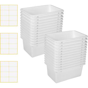 Outus 24 Pack Book Bins for Classroom Plastic Cubby Storage Bins Colored Kids Toy Organizer Container with 120 Pcs Self Adhesive Label for Student Teacher Library School Office Home(White)