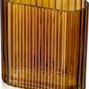 Amber Glass Vase 6.7 Inch Ribbed Glass Vase for Flowers Unique Fluted Vase Decorative Modern Vase for Wedding Home Office Dinning Living Room Shelf Table Centerpieces