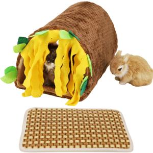 Guinea Pig Tunnel House with Cooler Mat - Small Animal Hideout Tube Cage House for Hamster Rat Mice Parrot Chinchilla Hedgehog Flying Squirrel - Playing Sleeping Resting