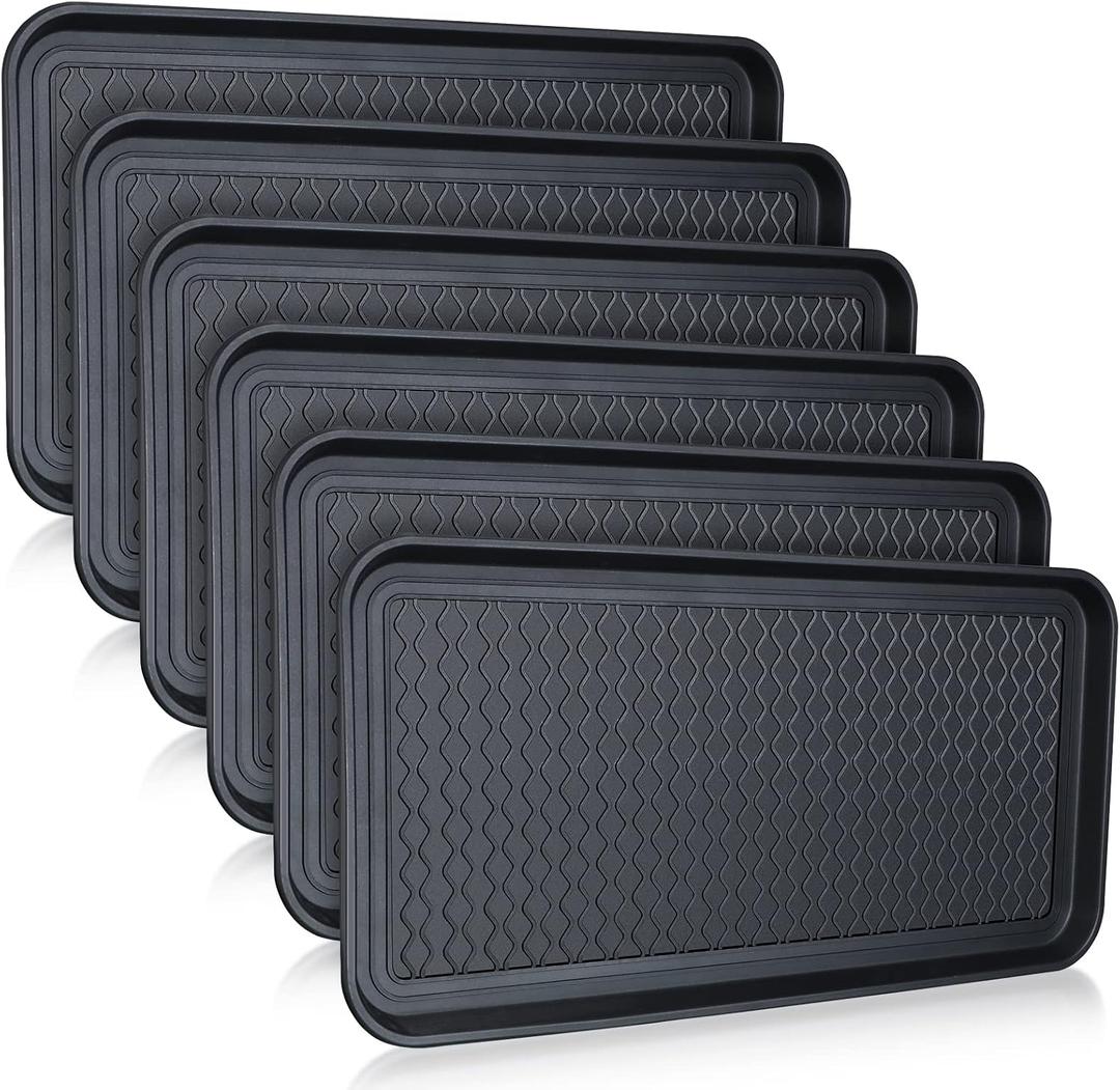 6 Pcs Multi Purpose Boot Tray Waterproof Shoe Mat Tray Indoor Outdoor PET Feeding Mat for Dog Cat Food Bowl Floor Protection with Anti Slip Floor Clean (Black, 30 x 15 x 1.2 inch)