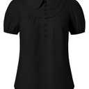 Belle Poque Short Puff Sleeve Blouses for Women Peter Pan Collar Dressy Work Shirts Summer Cotton Tops Black M
