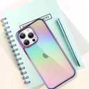 Bonoma Compatible with iPhone 16 Pro Case Bling Laser Florescent Iridescent Crystal Luxury Camera Protector + 2* Screen Protector Shockproof Edge Cover -Purple