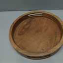 Samhita Round Serving Acacia Wooden Tray with Handles for Serving Beverages & Food on Bar Living Room Home Dining Table (12" x 12" x 1.6")