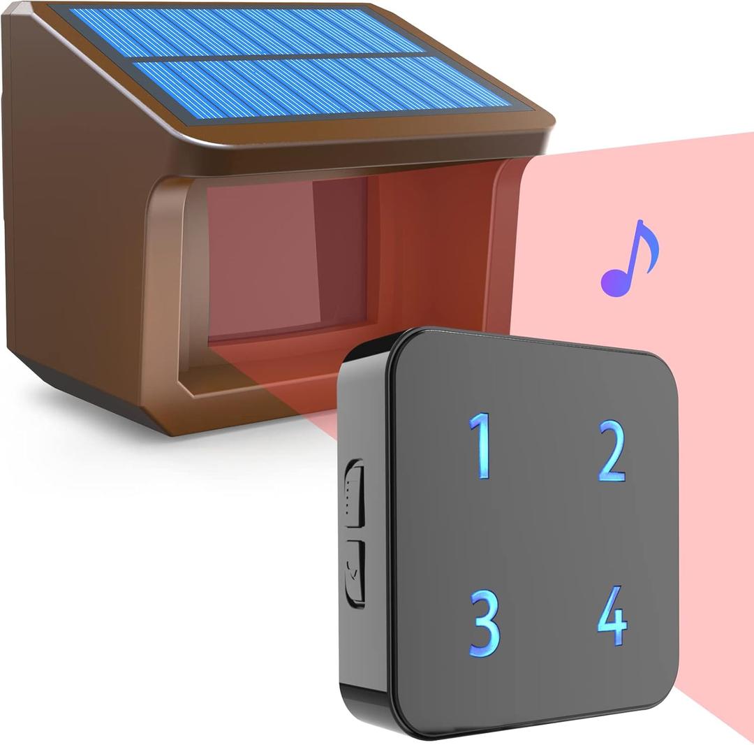 Driveway Alarm System- HTZSAFE 1/2Mile Solar Driveway Alarm System- Up to 70FT Wide Sensor Range- Fully Weatherproof Outdoor Motion Sensor&Detector DIY Security Alert System-1 Receiver and 1 Sensors