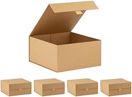 Amazon.com: Purple Q Crafts 5 Pack Brown Kraft Ribbed Hard Gift Box With Magnetic Closure Lid 8"x8"x4" Square Favor Boxes With Classy Ribbed Paper Finish : Health & Household