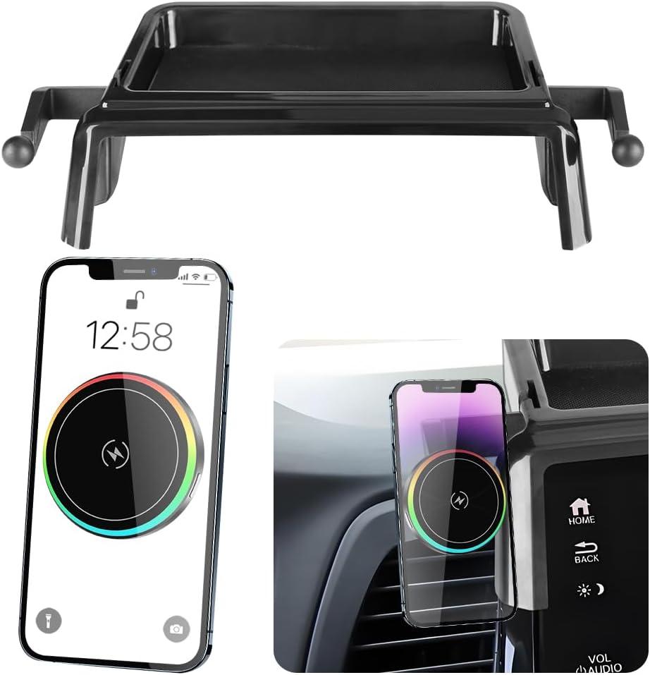 Car Magnetic Phone Mount for Honda Odyssey 2018 2019 2020 2021 2022 2023 2024 Auto Interior Accessories Best Cellphone Holder Fast 15W Wireless Charger Cell Phones Charging Screen Stand Cradle