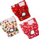 CuteBone Christmas Dog Diapers Female Washable Small Medium Large 3 Pack Reusable Doggie Diapers Puppy Period Pants for Doggy Heat Cycle Peeing D34L