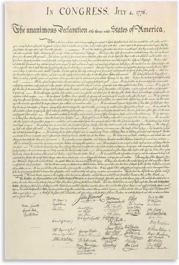 MAIHAIBAO Vintage Declaration of Independence Wall Art - US History Founding Documents Canvas Poster - Patriotic Decor for Law Office & Classroom - American Revolution Gift - 12x18 Inch (Unframed)