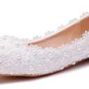 Comfortable Women Flats Handmade White Lace Bridal Ballet Flats Closed Toe Shoes Bride Wedding Shoes (Size: 9"/41cm)