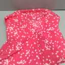 Allimy Women Summer Casual Split V Neckline Floral Chiffon Blouses Loose Tunic Short Sleeve Tops (Pink, XL)