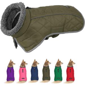 Fragralley Winter Coat - Windproof, Adjustable Dog Jacket, Waterproof, Turtleneck Clothes Doggie Cold Weather Vest Fleece (ArmyGreen, M) (Medium)