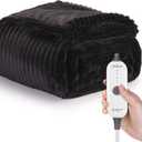 Sunbeam Electric Throw Royal Posh Velvet Heated Blanket,4 Heat Settings, 4-Hour Auto Shut-Off, Fast Heating, Lush, Silky, and Ultra Comfy, Ribbed Ebony Color, 50" x 60"