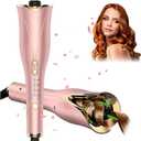 Automatic Curling Iron, 1Inch Rotating Ceramic Curling Wand w/Timer & 4 Temps, Dual Voltage Hair Curler for Fast Heating, Lasting Curls & Auto Shut-Off (Rose Gold)