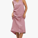 Amazhiyu Women's 100% Linen Plant-Dyed Sleeveless V-Neck Midi Dress with Slit S, Pink