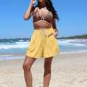 TARSE Womens Linen High Waisted Shorts with Pockets (Yellow, XL)