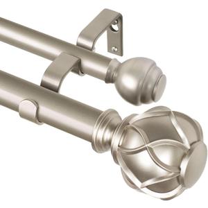 KAMANINA 1 Inch Double Curtain Rods 66 to 120 Inches (5.5-10 Feet) Telescoping Heavy Duty Drapery Rod for Windows 54 to 115, Netted Texture Finials, Champagne Gold