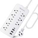 25FT Surge Protector Power Strip Extension Cord with USB C, Asamoom Flat Plug Power Strip with Long Cord, 8 Outlets and 4 USB Port,1700J Surge Protector for Home Office White, ETL Listed