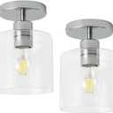 Chrome Semi Flush Mount Ceiling Light,Modern Farmhouse Ceiling Light Fixture for Closet Entryway,Hallway Light Fixture 5.9in Clear Glass Shade, 2 Pack