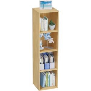 4 Tier Bookshelf, Freestanding Corner Storage Shelve Book Case for Narrow Space, 4 Cube Storage Organizer Small Bookcase for Home Office Living Room (Oak, 4 Cube)