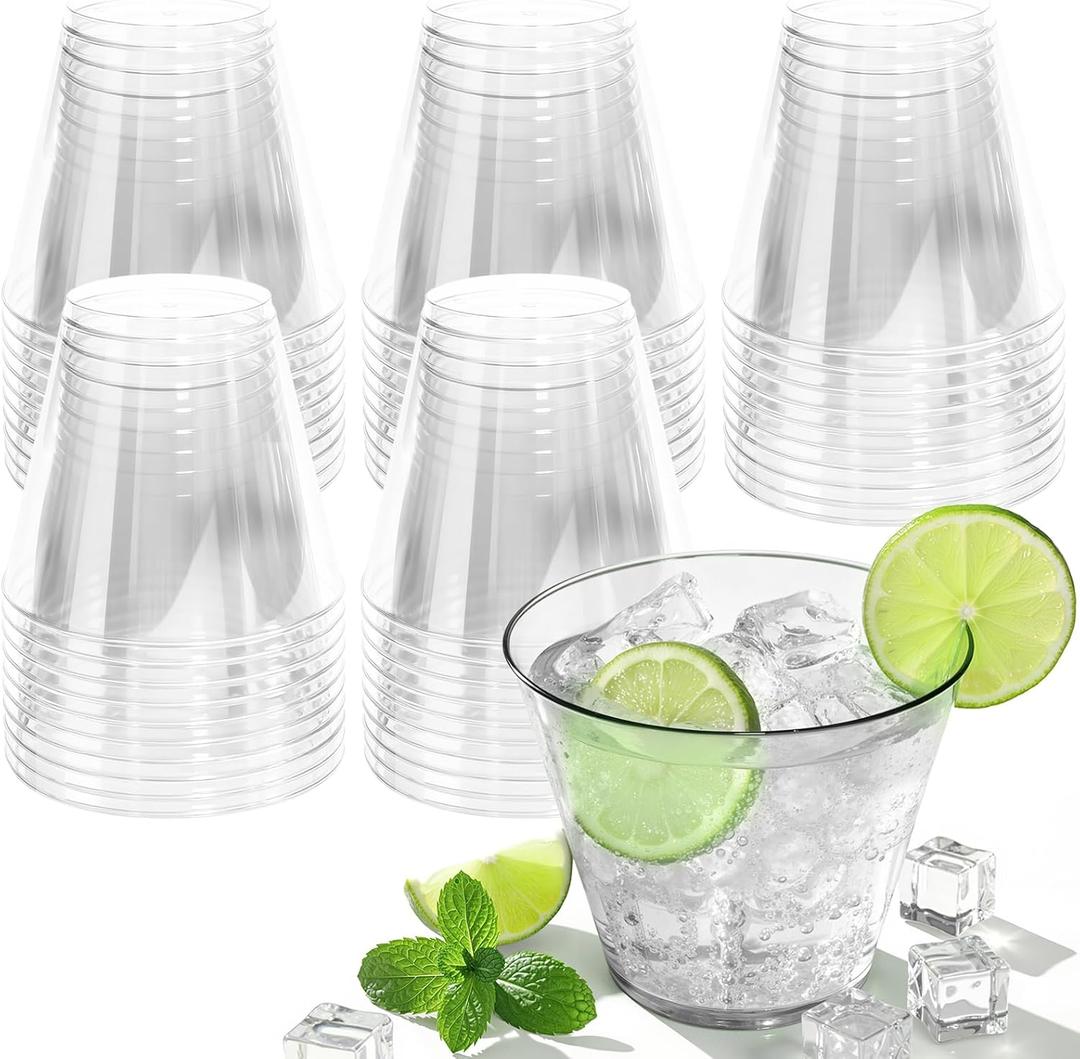 150 Pack Plastic Cups 9 oz Clear Plastic Cups for Cocktail Fancy Disposable Cup for Party Stemless Wine Glasses for Wedding Thanksgiving Christmas Party Graduation
